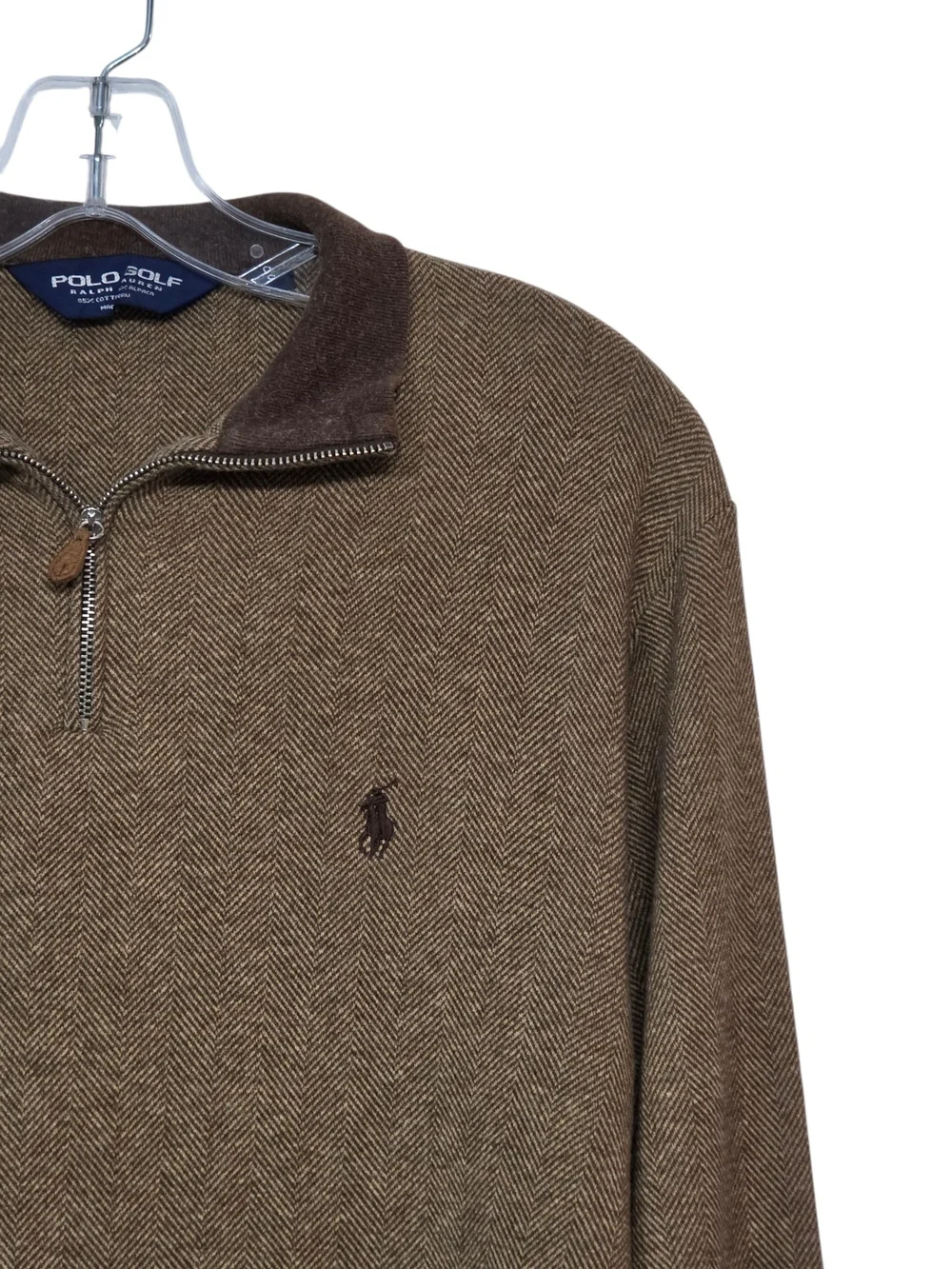Polo Golf Ralph Lauren Men’s S Brown Herringbone Alpaca Blend 1/4 Zip